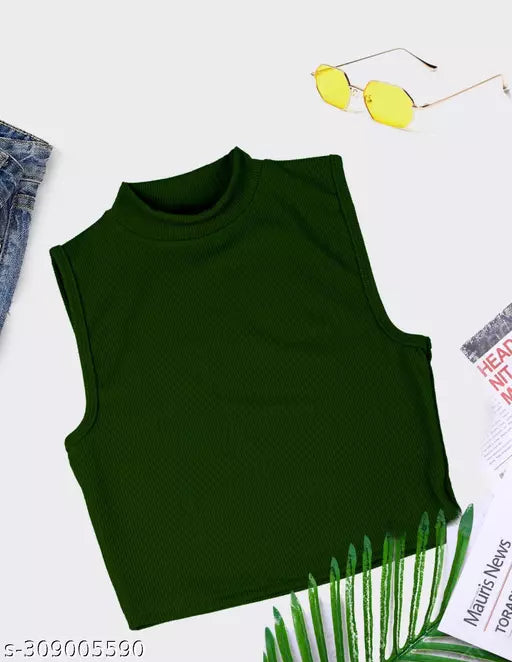 Women's Solid Cotton Rib Knit Crop Tank Top