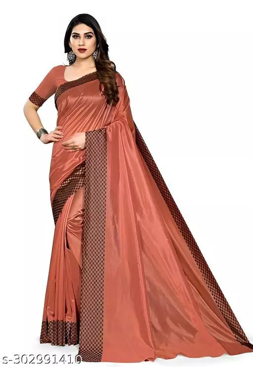 Women's New Daily Wear Cotton Poly Silk Orange colour Saree With Blouse Piece by Kraddle