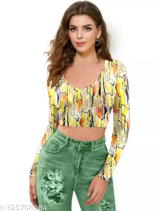 Western Printed V_ Neck Crop Top