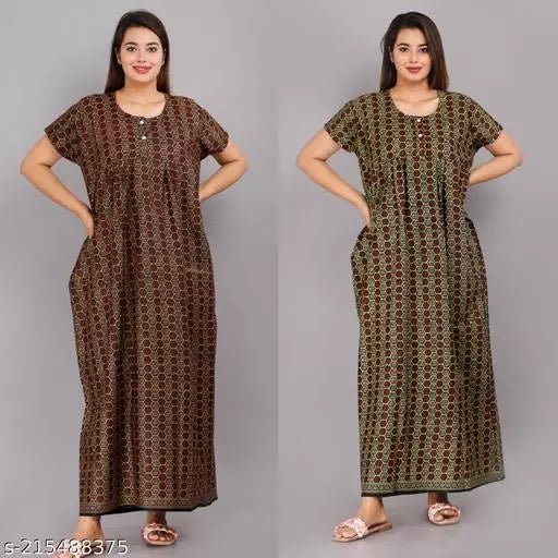 Geeta Fashion Women's Cotton Printed Nighty For Women Maxi For Nighty For Women Combo(Pack Of 2)