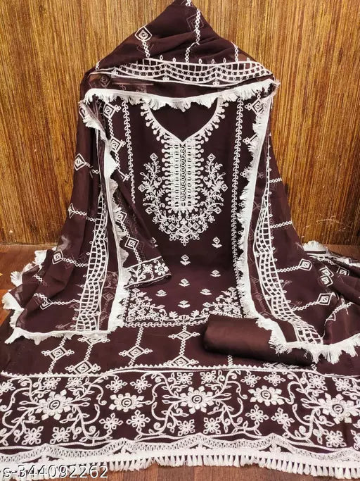 Georgette Dress Material For Womens With Embroidered Work On It