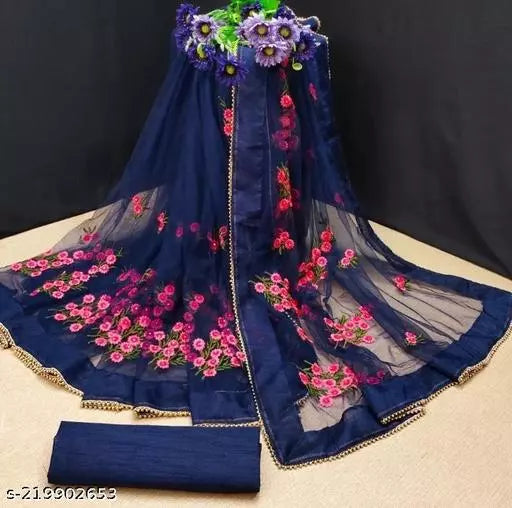 Fancy New Latest Embroidered Bollywood Net saree Navy Blue