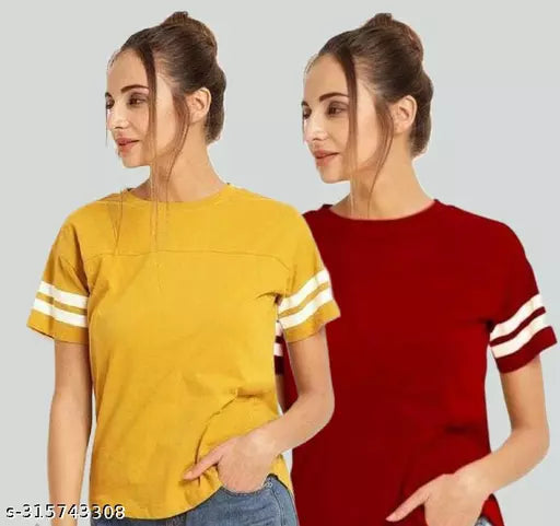 Winning Line Women Color Block Printed Half Sleeve Designer Party wear Top for women and Girls (combo of 2)