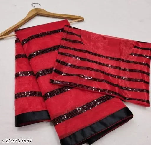 Net Sarees 5MM Bollywood Style Sequence Work design with Lace border Latkan work