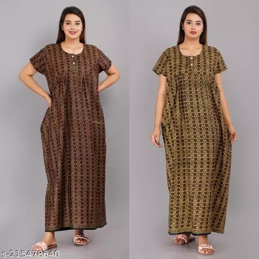 Geeta Fashion Women's Cotton Printed Nighty For Women Maxi For Nighty For Women Combo(Pack Of 2)