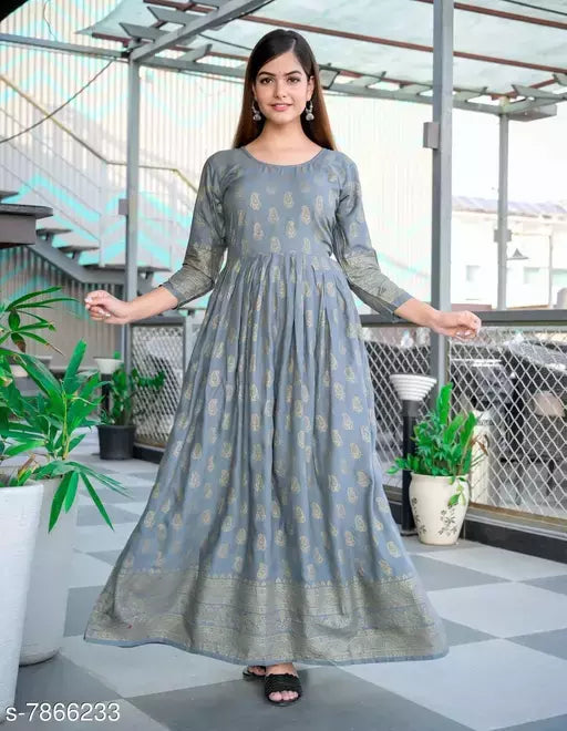 Women's Printed Rayon Long Anarkali Kurti