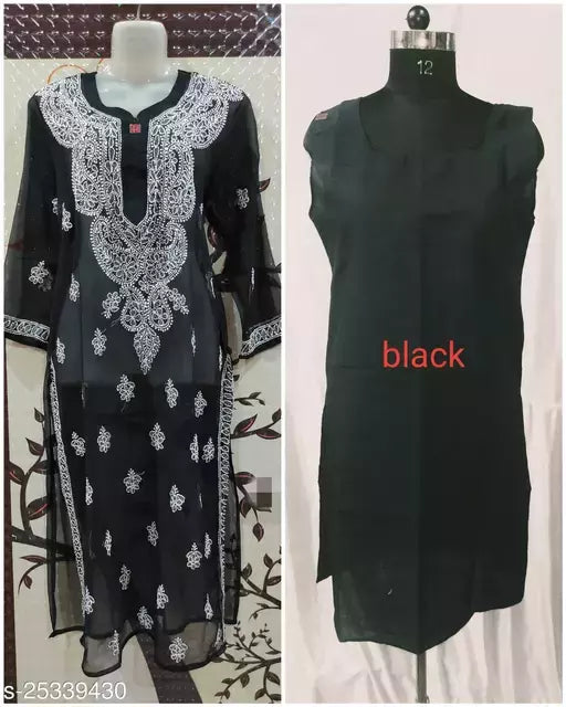 Handwork Embroidered Chikankari Chiffon Galabooti Long kurti with Camisole inner