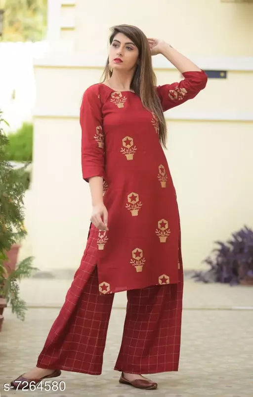 Women's Printed Rayon Kurta with Palazzos