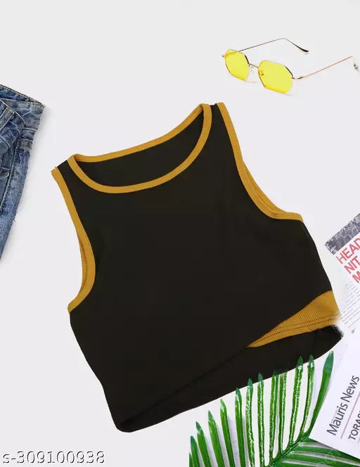 Women's Solid Cotton Rib Knit Crop Tank Top