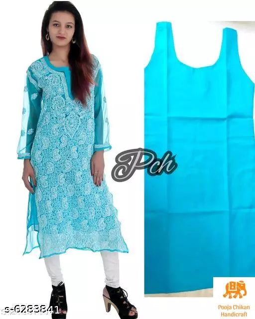 Handwork Embroidere Chiffon Front jall Long kurti & with inner.
