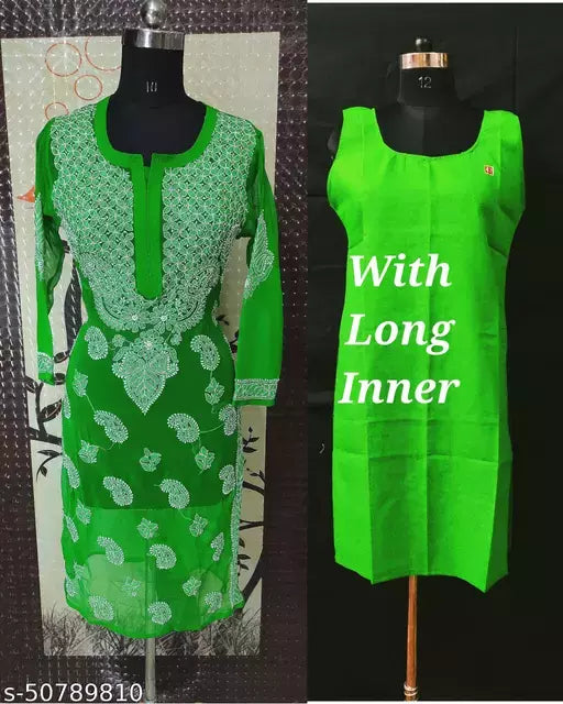 Handwork Embroidere Chikankari Chiffon Makkhi Jal kurti .