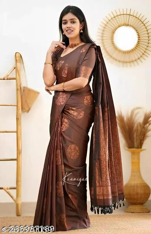 New Fancy Soft Banarasi Premium silk Sarees With Fancy Blouse Piece BY KRADDLE