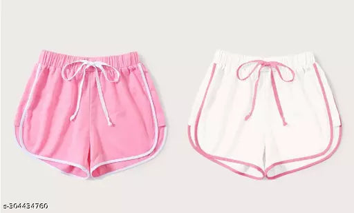 Vivient Women Pink and White Shorts Combo