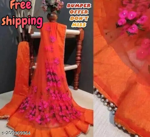 New Trending Fashion Net Fabric Fancy Embroidered Work Plus Fancy Moti Work Lace In Border