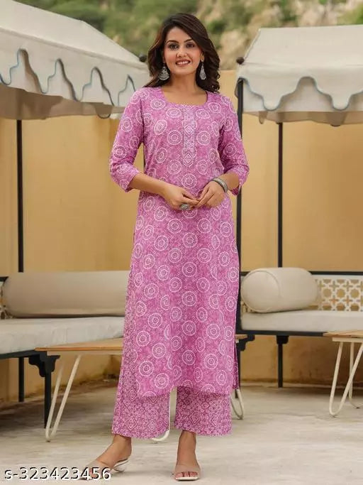 Anni Designer Women's Pink Ethnic Motifs Printed Kurta with Palazzo