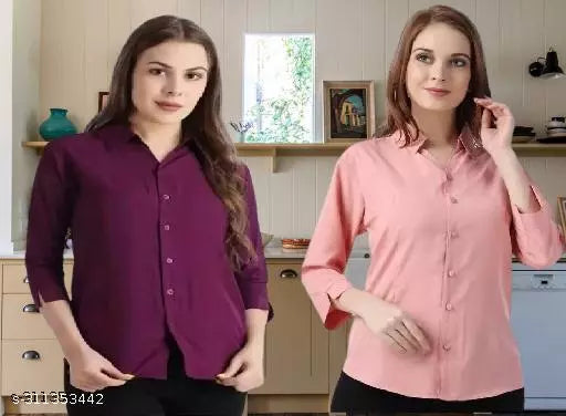 Stylish Solid Women Shirts Pack of 2