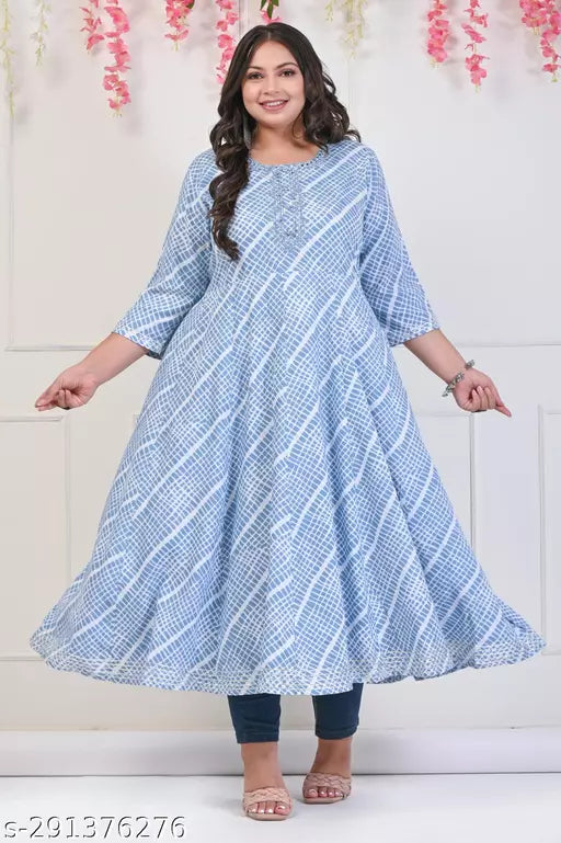 Swasti Plus Size Women Leheriya Cotton Blend Gown Ethnic Dress