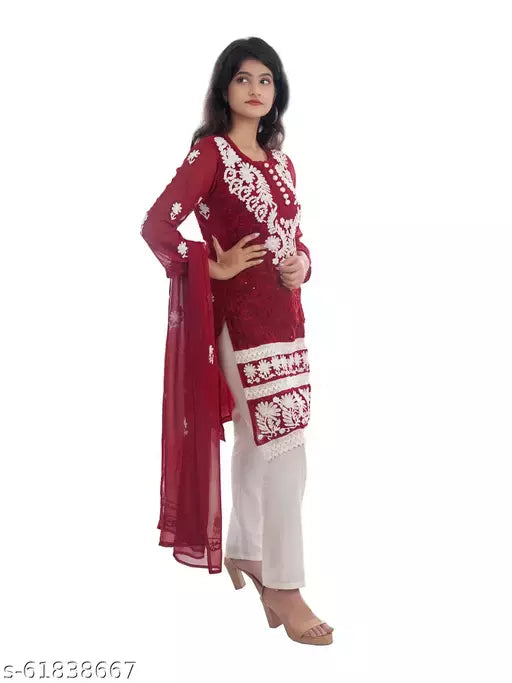 Pooja Georgette medium kurti stole laish
