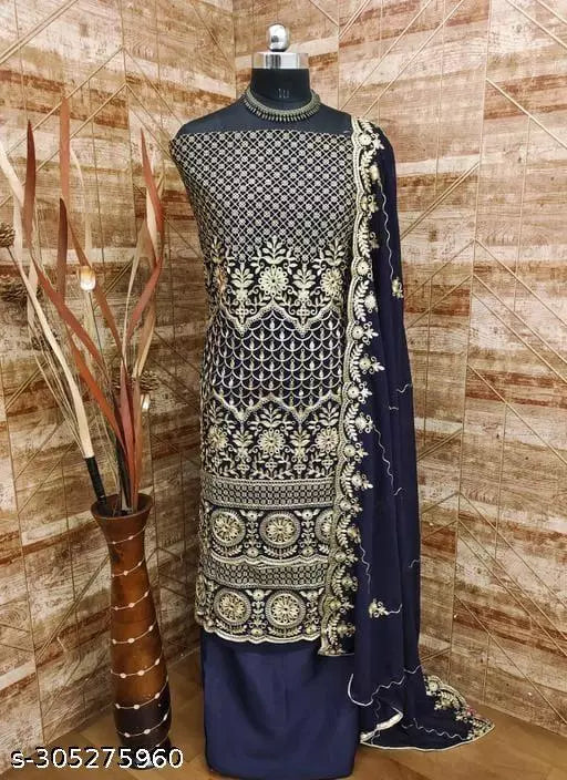 Women's Double Heavy Georgette Embroidered blooming concept in salwar suit & Dress Materials blue colour