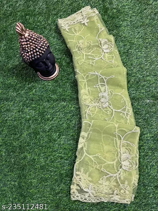 Beautifully Net Embroidery Colourful Green Duppatas