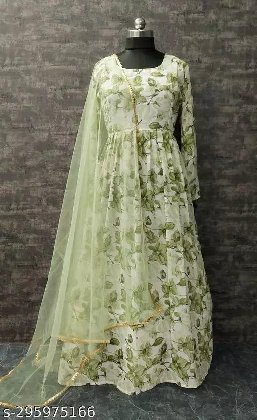 QVAZOR Stylish Fancy Trendy Printed Georgette Gown For Women For Party Wedding Festival Functions