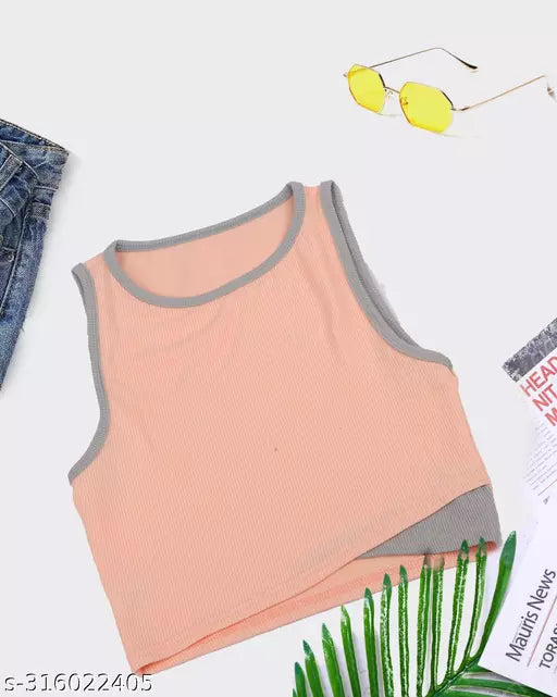 Women's Solid Cotton Rib Knit Crop Tank Top