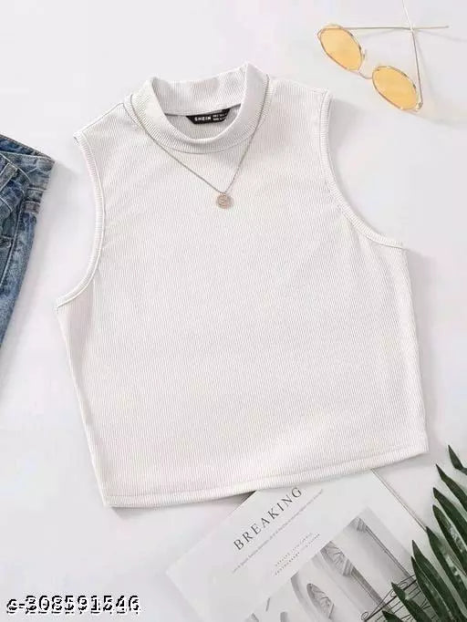 Women White Ribbed Modal-Blend Top