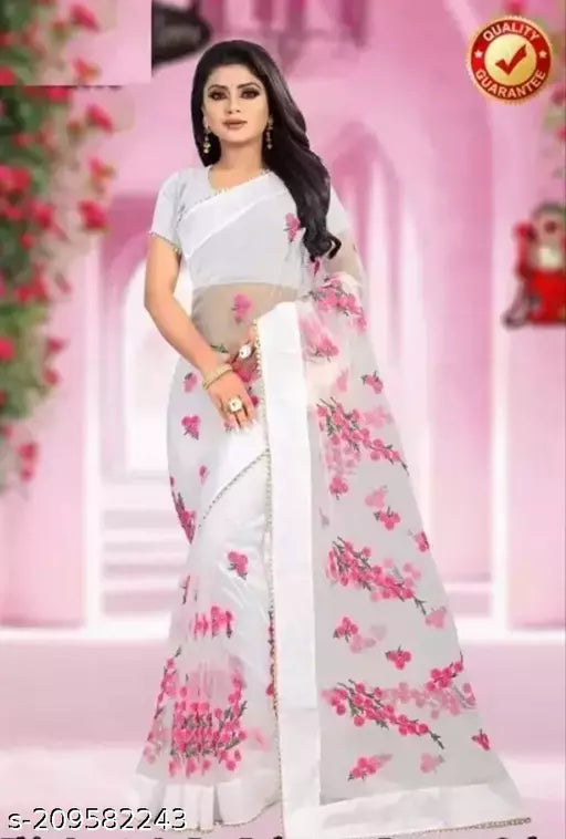 Net saree Attractive Beautifully Flower Design under in Rupees 399 Only and Free delivery All Over In India