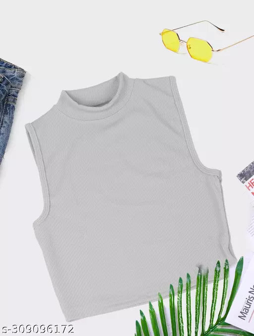 Women's Solid Cotton Rib Knit Crop Tank Top