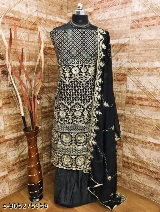 Women's Double Heavy Georgette Embroidered blooming concept in salwar suit & Dress Materials black colour