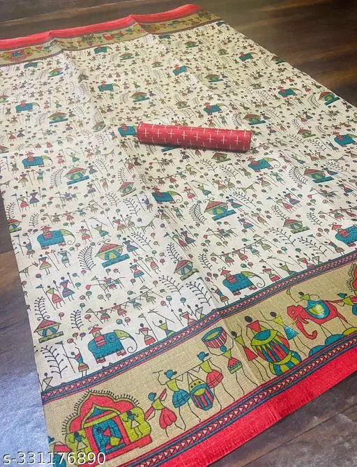 WARLI PRINT KHAADI SILK BLENDED SAREE