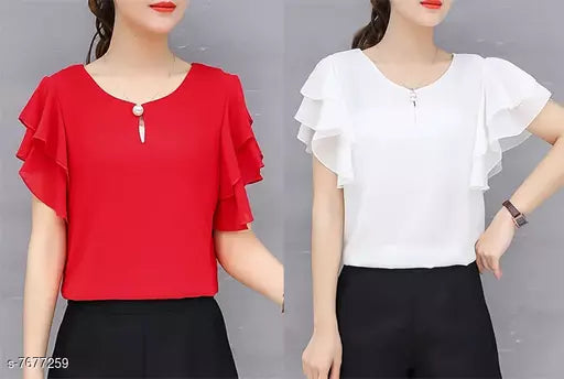 Women's Solid Multicolor Chiffon Top