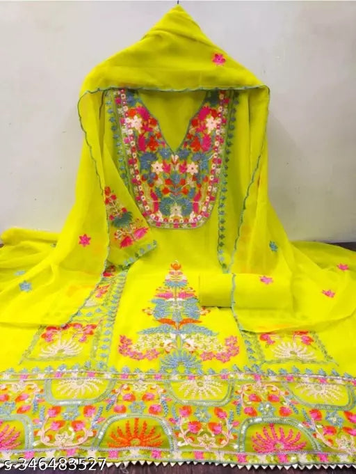 Aagyegi Sensational Salwar suits & Dress Materials Georgette Fancy Heavy Double Thread Embroidered Work womens Suits like party wear And upcoming Festival Wear Salwar Suits