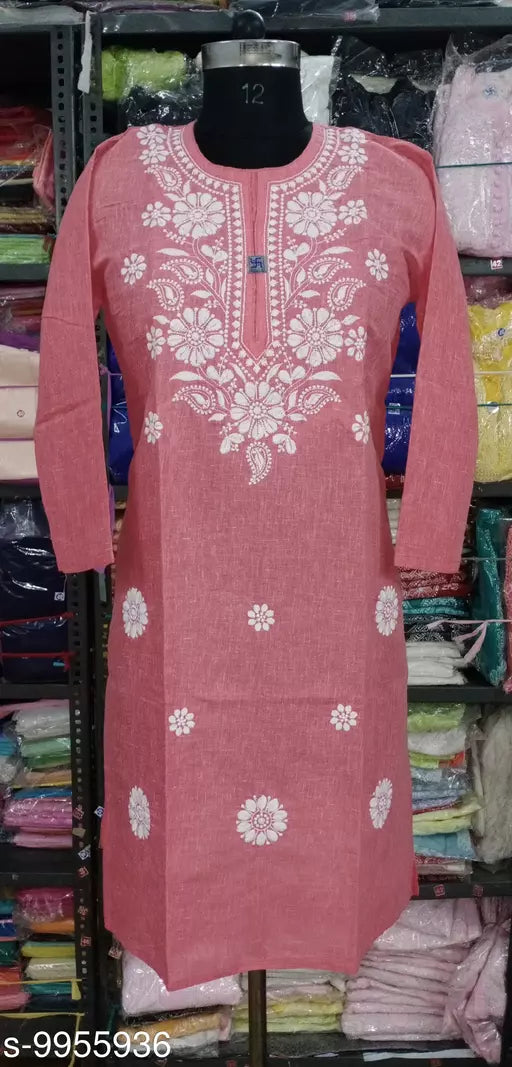 Lucknowi Chikankari Embroiderd Jute Cotton Gol Boota kurti.