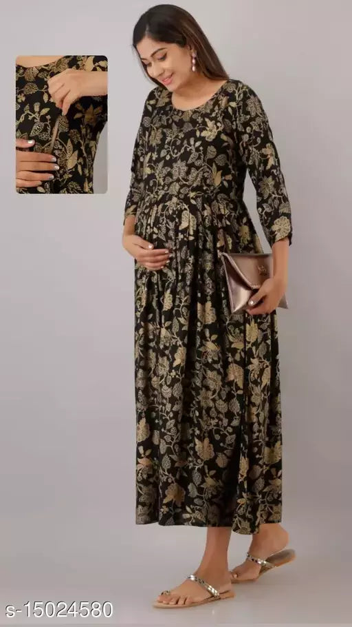 Mialo black jal maternity kurta with feeding zip.