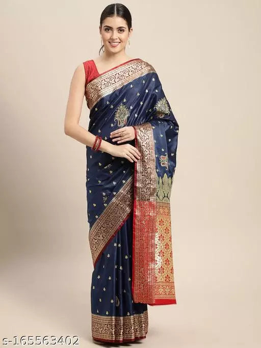 Banarasi Satin Silk Embroidery Saree With Heavy Pallu