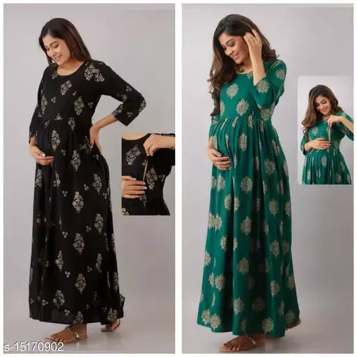 mialo black nd green hathi maternity kurta with feeding zips