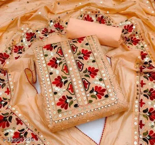Unstiched Chanderi Cotton Patiala Multiwork Sequence Work Plus Embroidered Work Salwar Suits & Dress Materials