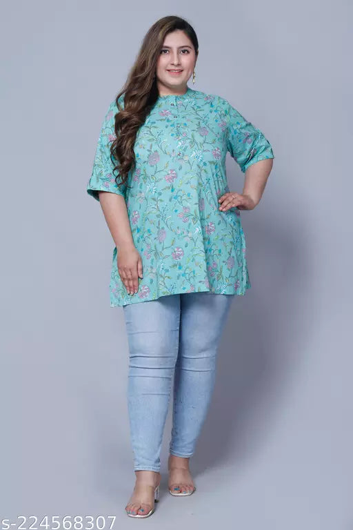 Swasti Plus Size Women Printed Floral Print Pure Cotton Straight Short Kurti