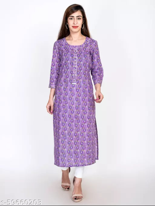 Swasti Women Plus Size Floral Print Pure Cotton Straight Kurta (Purple)