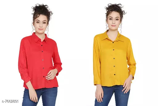 Vivient Women Red And Mustured Rayon Shirts Combo