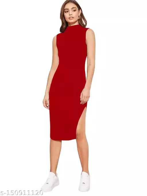 Seleeveless One Piece Maroon Dress For Woman