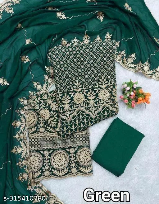 Trendy Fashionable Salwar Suits & Dress Materials Unstiched Patiala Embroidered Work Plus Double Layer Multiwork Sequence Work Georgette Salwar Suit & Dress Materials