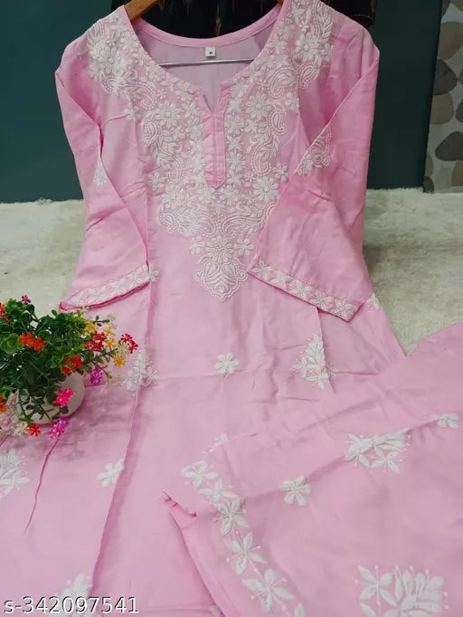 BEST FULL CHIKANKARI WORK KURTI WITH PLAZZO