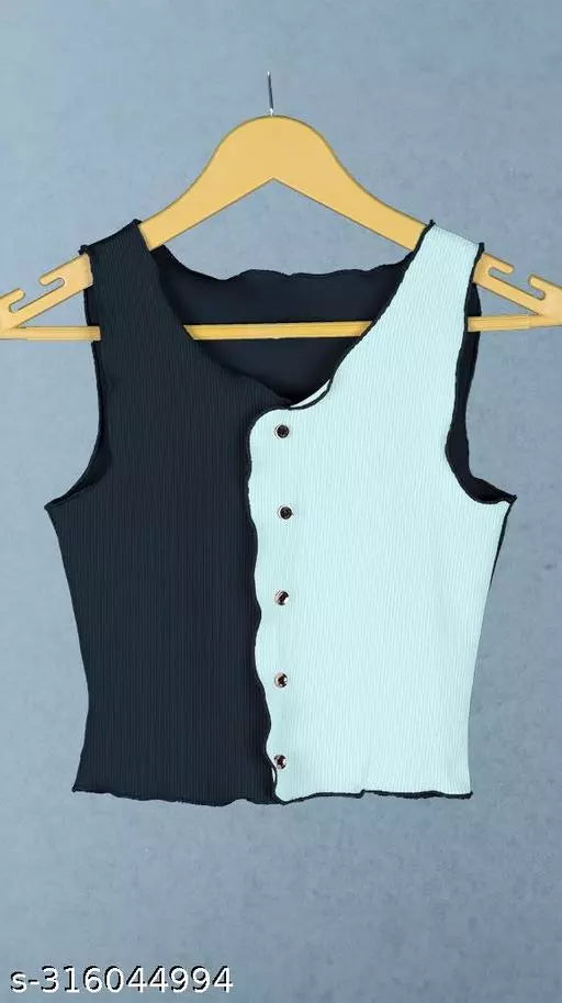 Women's Solid Cotton Rib Knit Crop Tank Top