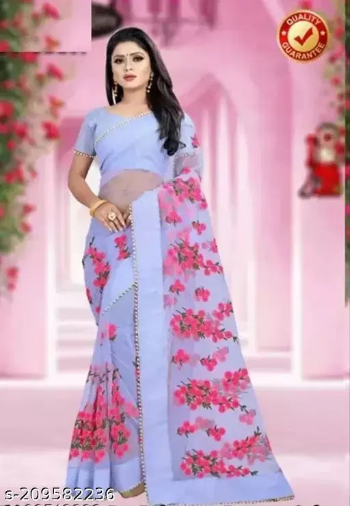 Net saree Attractive Beautifully Flower Design under in Rupees 399 Only and Free delivery All Over In India