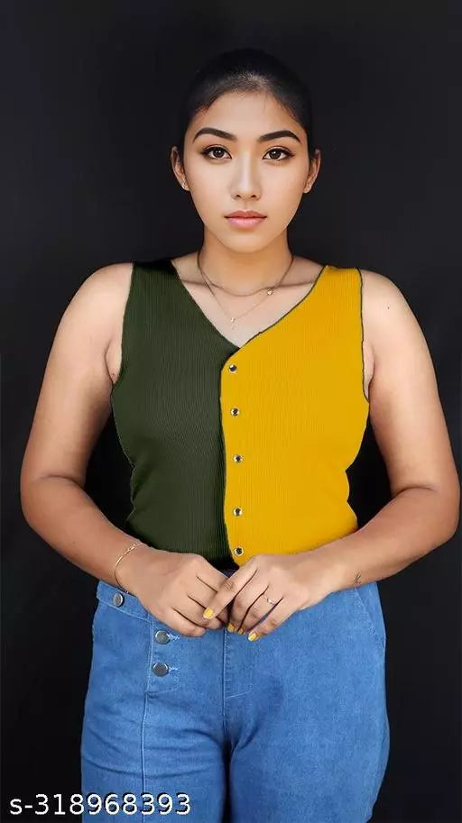 Women's Solid Cotton Rib Knit Crop Tank Top