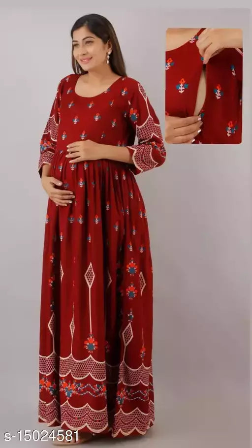 Mialo maroon maternity kurta with feeding zip.
