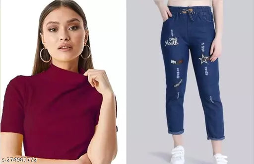 girs best combo dark blue jeans & casul t_shirt