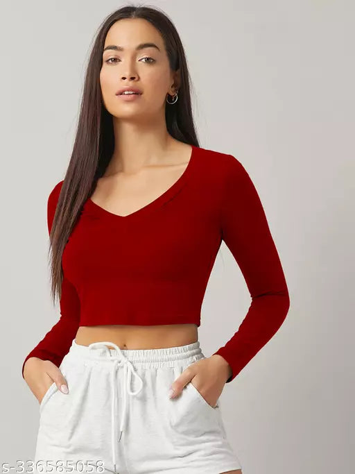 Western Printed V_ Neck Crop Top